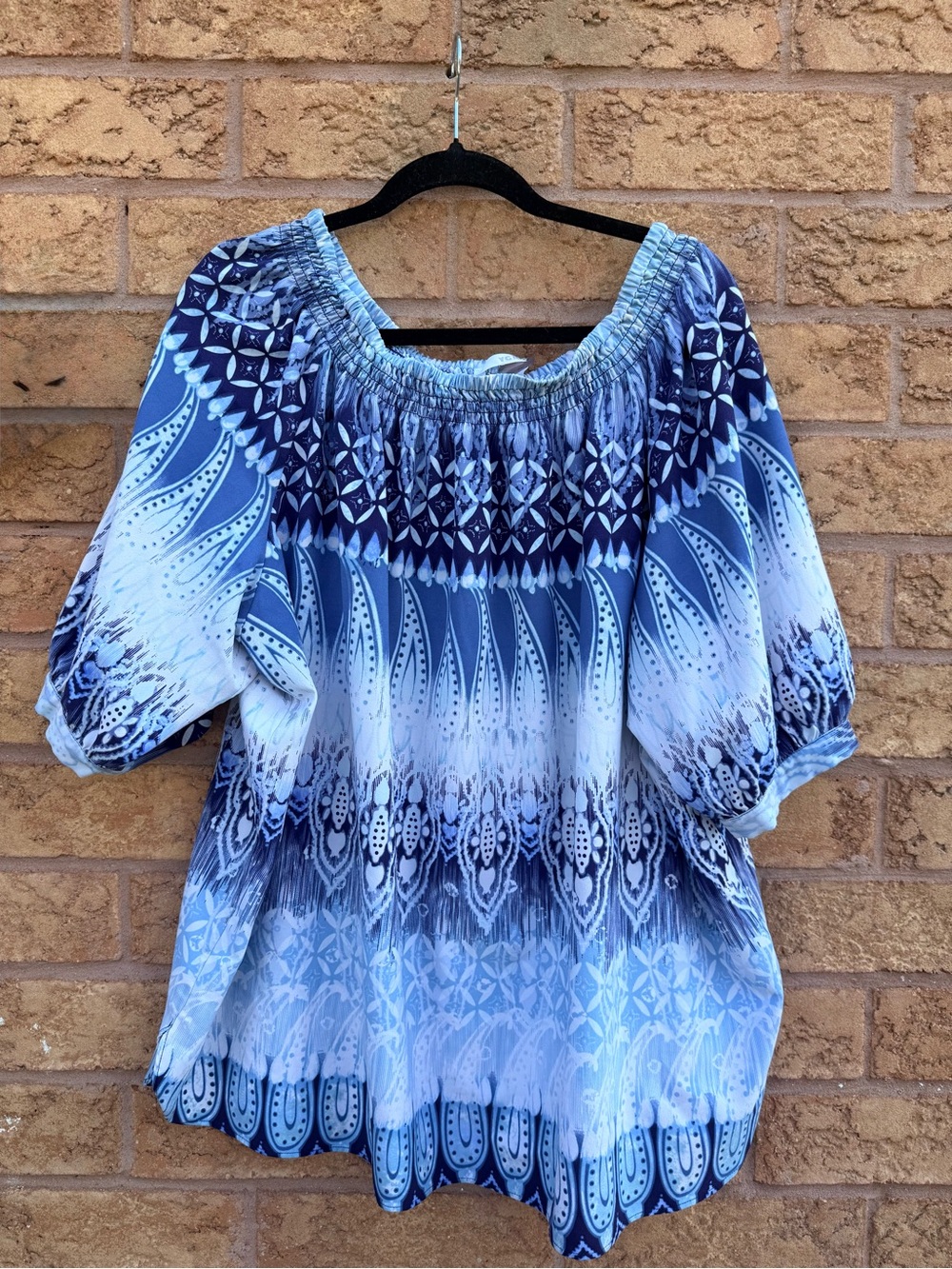 💫4/$25 • Nygard Smocked Off-Shoulder Blue Patterned Blouse
